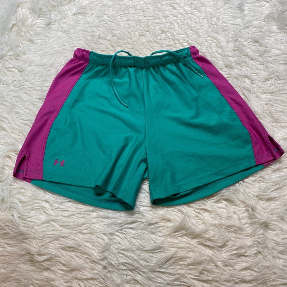 Under Armour Athletic Shorts Green‎ Magenta Drawstring 4.5" Inseam Medium